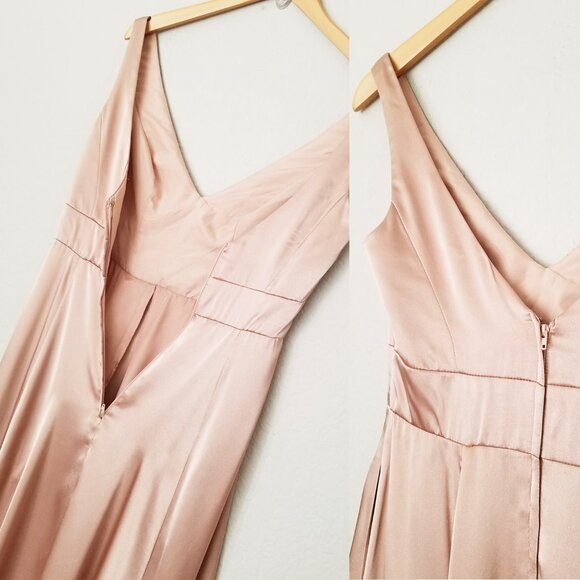 Galina Signature David’s Bridal Charmeuse Tank VNeck Gown Dress Slit Sand 2 $200 - Picture 10 of 14